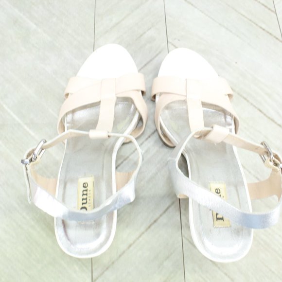 Dune Cream Silver Leather Buckles Ankle Strap Heels Sandals Size 7 EU 37 - Picture 6 of 8